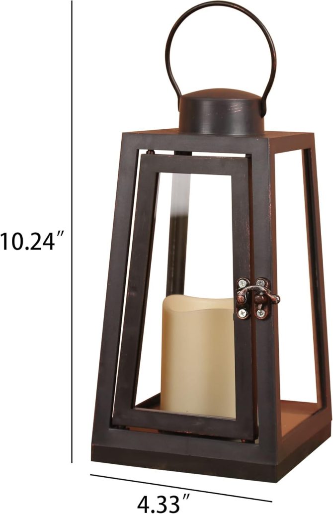 Trapezoidal 8.66"H 1pack Decorative Lantern 8.66" H with Dancing Flame LED Timer Candle, ON/Off/Timer LED Candle with 6 Hours, Hanging Lantern for Outdoor/ Indoor, Garden Use. - Image 2