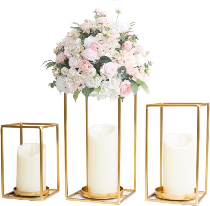 3PCS Gold Metal Lanterns Decorative- 7in 9in 11in Candle Lantern Holders for Home Decor- Modern Farmhouse Lantern Decor for Wedding Table Centerpieces,Living Room,Dining Room,Party,Holiday.