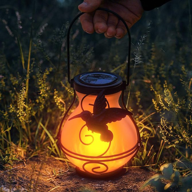 2 Pack Solar Flickering Flame Lights,Outdoor Upgraded Metal Lantern for Hanging Solar Powered Waterproof LED Flame Glass Lanterns for Patio Garden Christmas Halloween Decorations - Image 2
