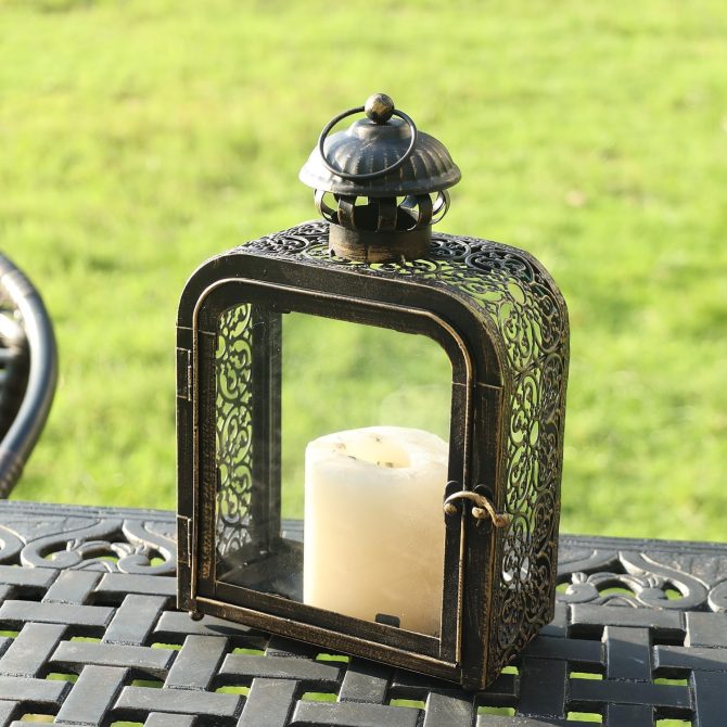 Candle Lantern Decorative Indoor & Outdoor, Vintage Metal Lanterns with Clear Glass, Tabletop&Hanging Candle Holders for Patio Front Porch Home Decor, Christmas Decorations (Bronze) - Image 2
