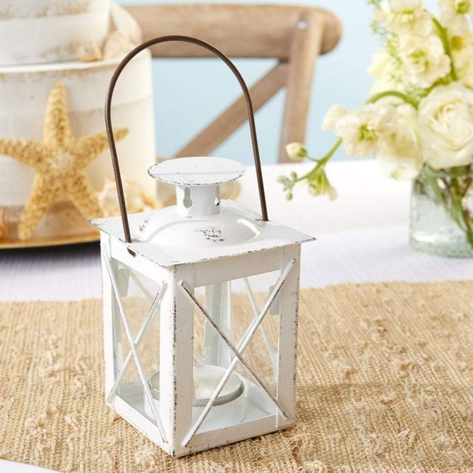 Rustic Shelf Decor Luminous Vintage Tea Light Votive Candle Holders Metal Mini Decorative Lantern, Distressed White - Image 2