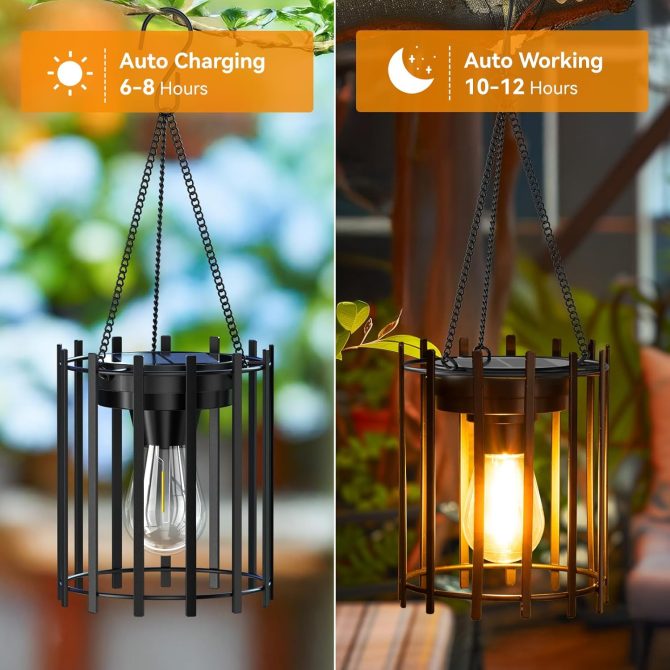 Solar Lanterns Outdoor Waterproof, 14.56" Upgraded Bright Hanging Solar Lights Outdoor Lanterns Decorative, Auto ON/Off Metal Hanging Lantern Lights for Pathway Yard Patio Garden Decor 2 Pack - Image 2