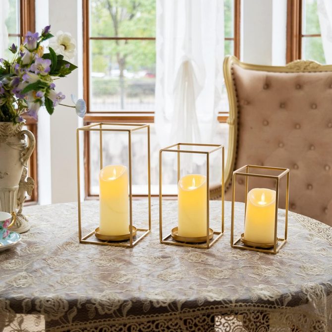 3PCS Gold Metal Lanterns Decorative- 7in 9in 11in Candle Lantern Holders for Home Decor- Modern Farmhouse Lantern Decor for Wedding Table Centerpieces,Living Room,Dining Room,Party,Holiday. - Image 2