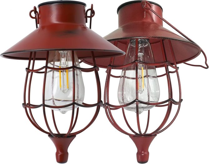2 Pack Solar Lantern Hanging Waterproof Outdoor Metal Solar Lamp with Warm White Light Decorate for Yard Garden Pathway Patio Porch Decor (Red) - Image 2