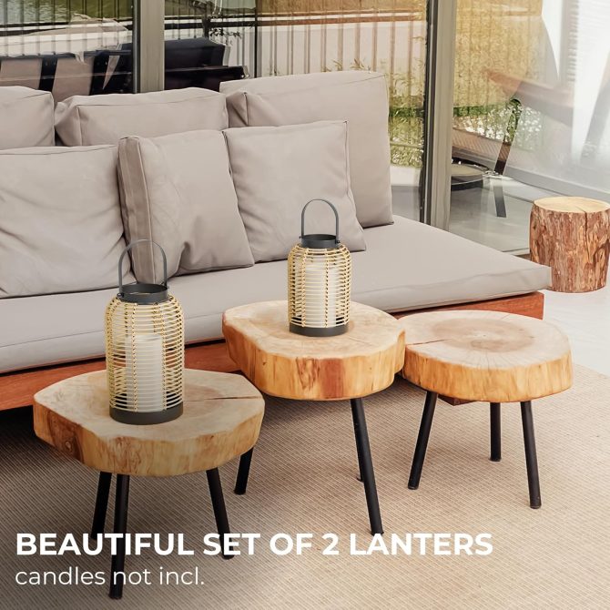 Natural Rattan Boho Lanterns - Handcrafted Decor to Enhance Your Home - Modern Farmhouse Beauty Perfect for Any Living Room, Patio & Porch, Indoor and Outdoor Coffee Table or Kitchen Dining Table - Image 2