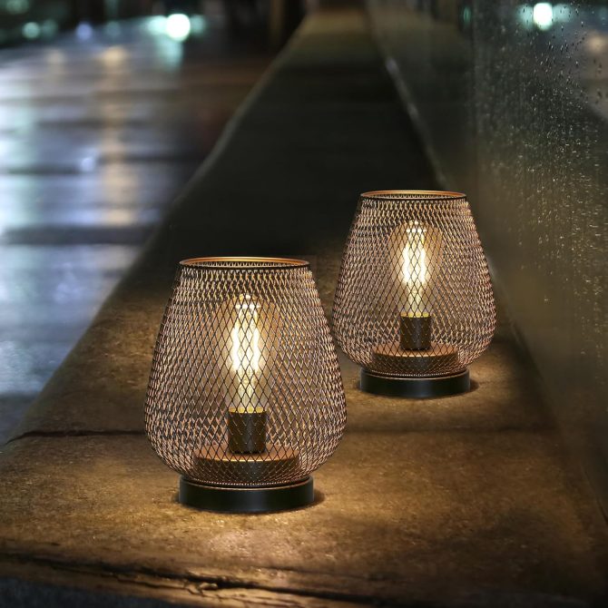 Set of 2 Metal Cage LED Lantern Battery Powered Cordless Accent Light with LED Great for Weddings Parties Patio Events for Indoors Outdoors - Image 2