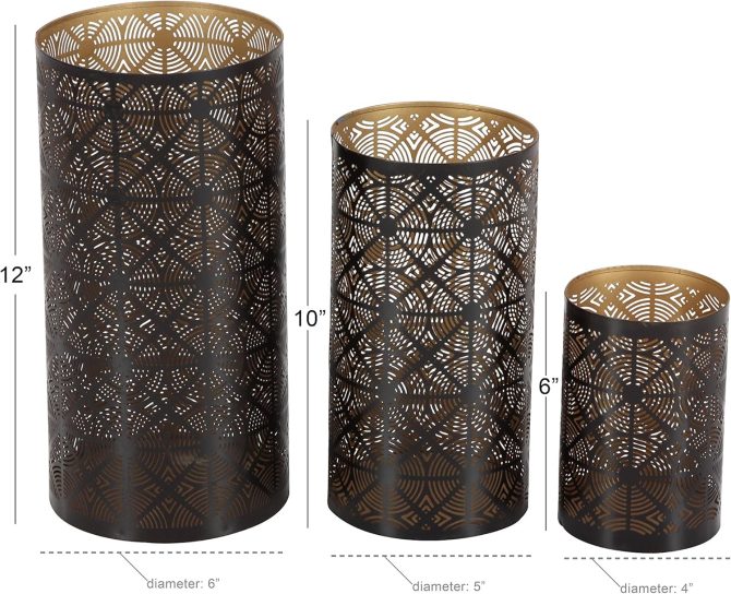 Metal Geometric Indoor Outdoor Candle Lantern Decorative Lantern Candle Holder, Set of 3 Lantern 12", 10", 6"H, Dark Brown - Image 2